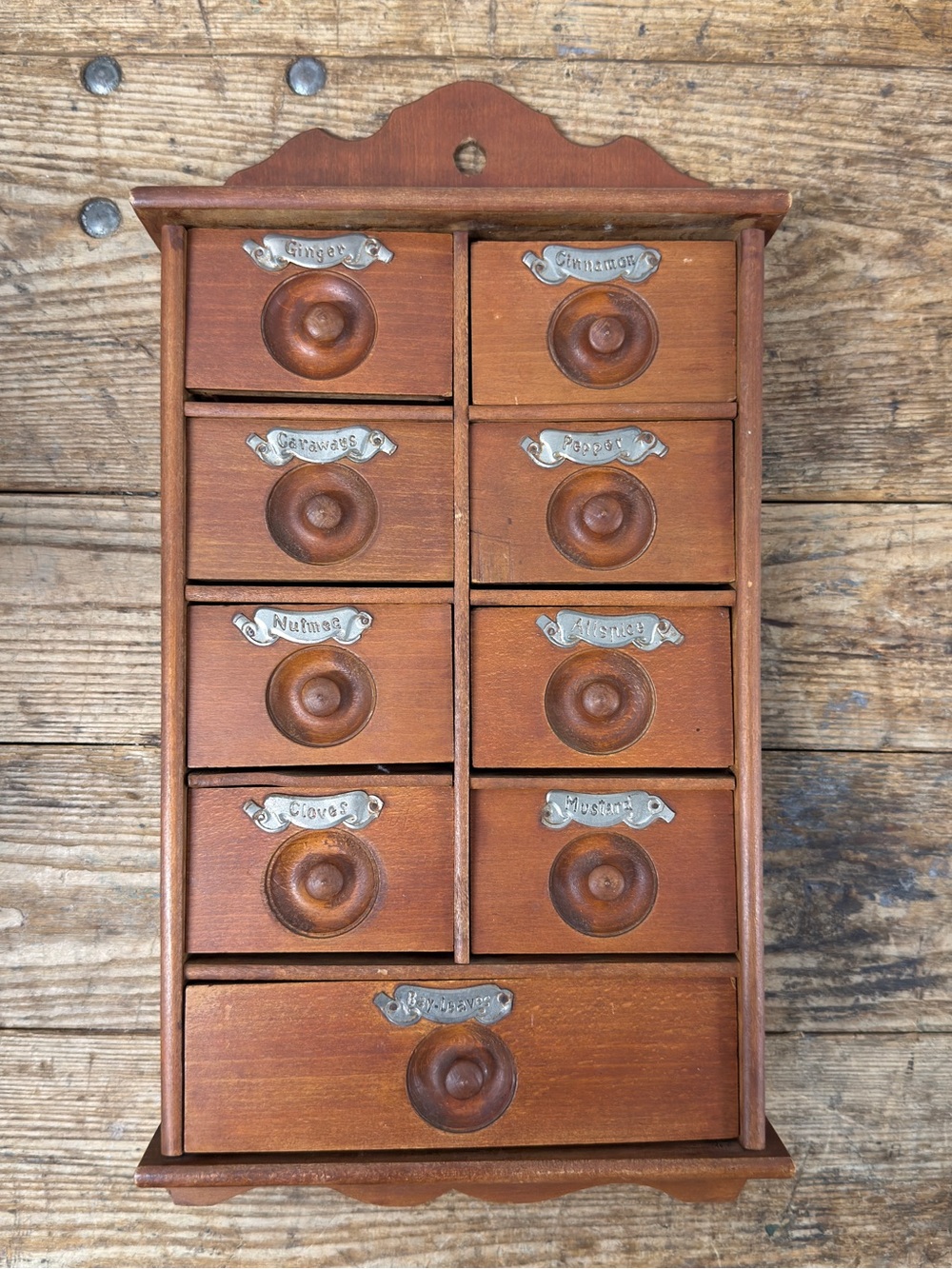 OBO Repro Rustic Brown Wooden Spice Drawer Organizer - 10-Drawer Primitive decor
